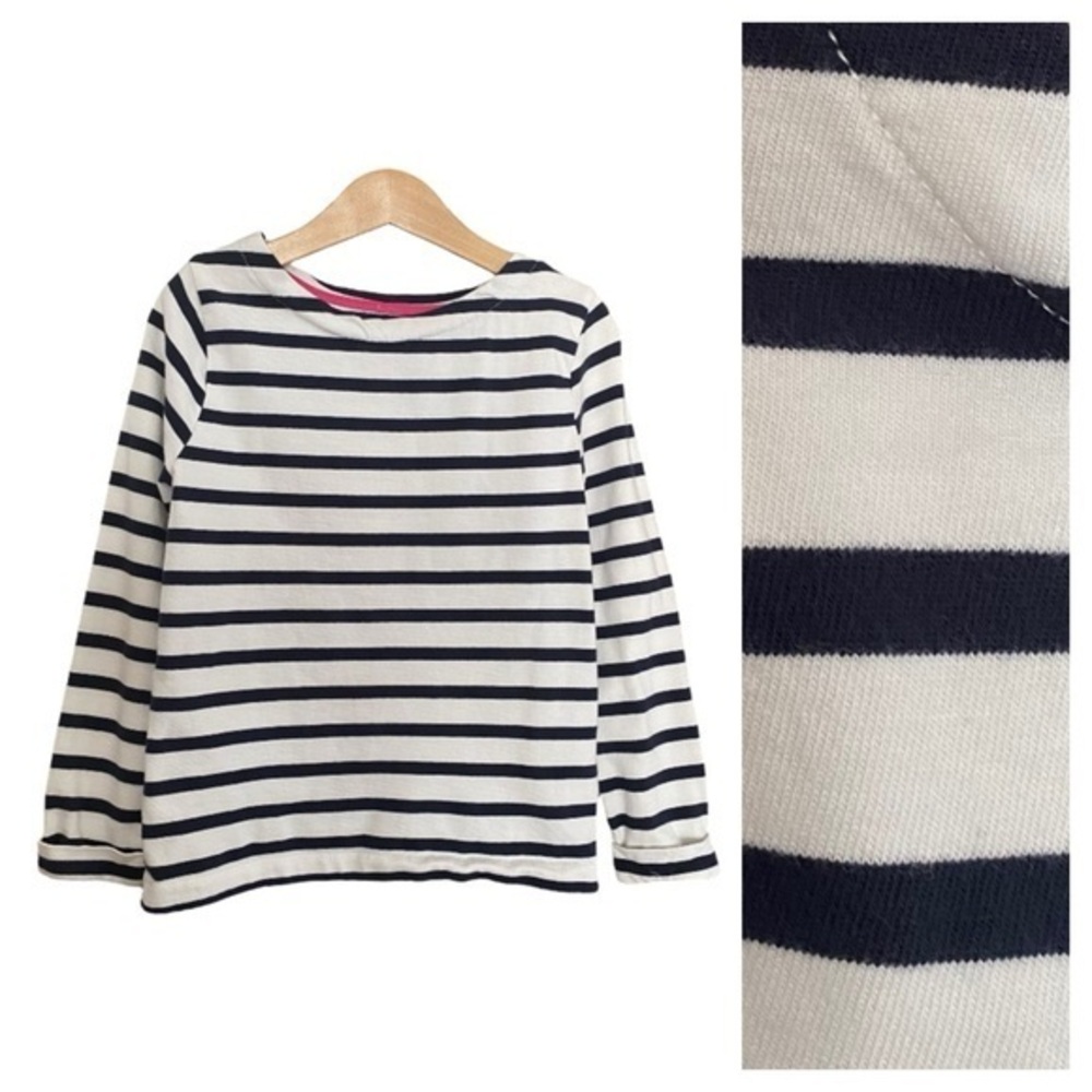 Mini Boden White Navy Blue Striped Long Sleeve Top 6